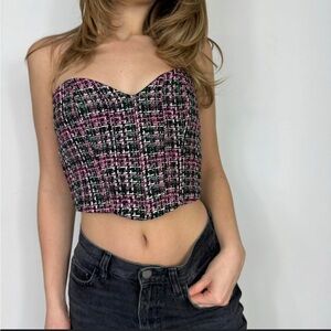 Zara Black and Pink Bustier Crop Top